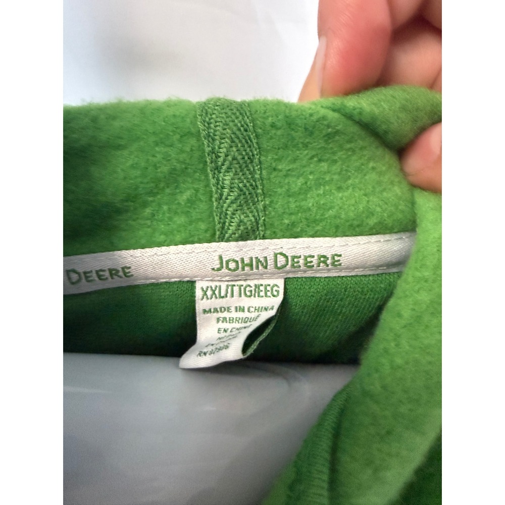 John Deere Mens XXL Green Quarter Zip Hoodie Fleece Pullover Sweatshirt - Picture 6 of 9